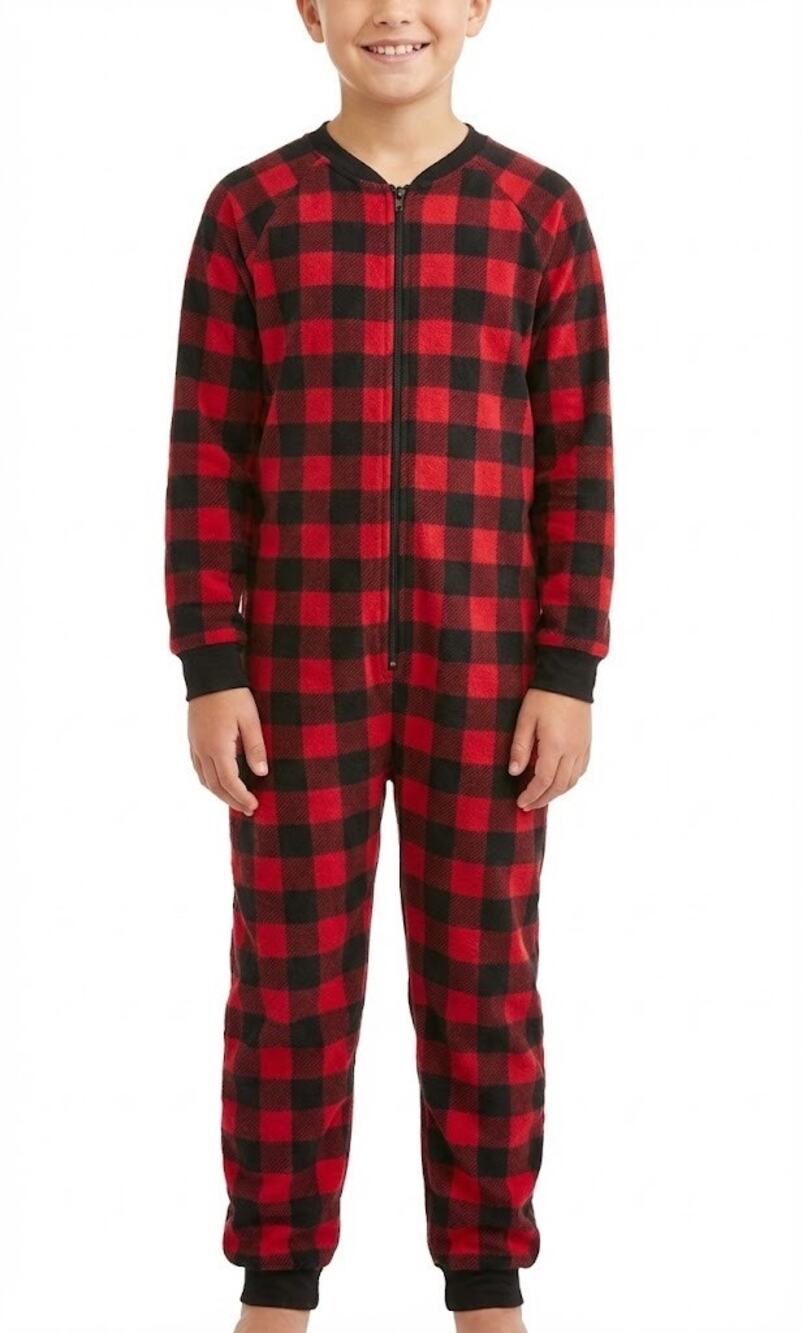 Pajamas PJs Kids M 8 Flannel One-Piece Red Black Buffalo Plaid Zip Macy's